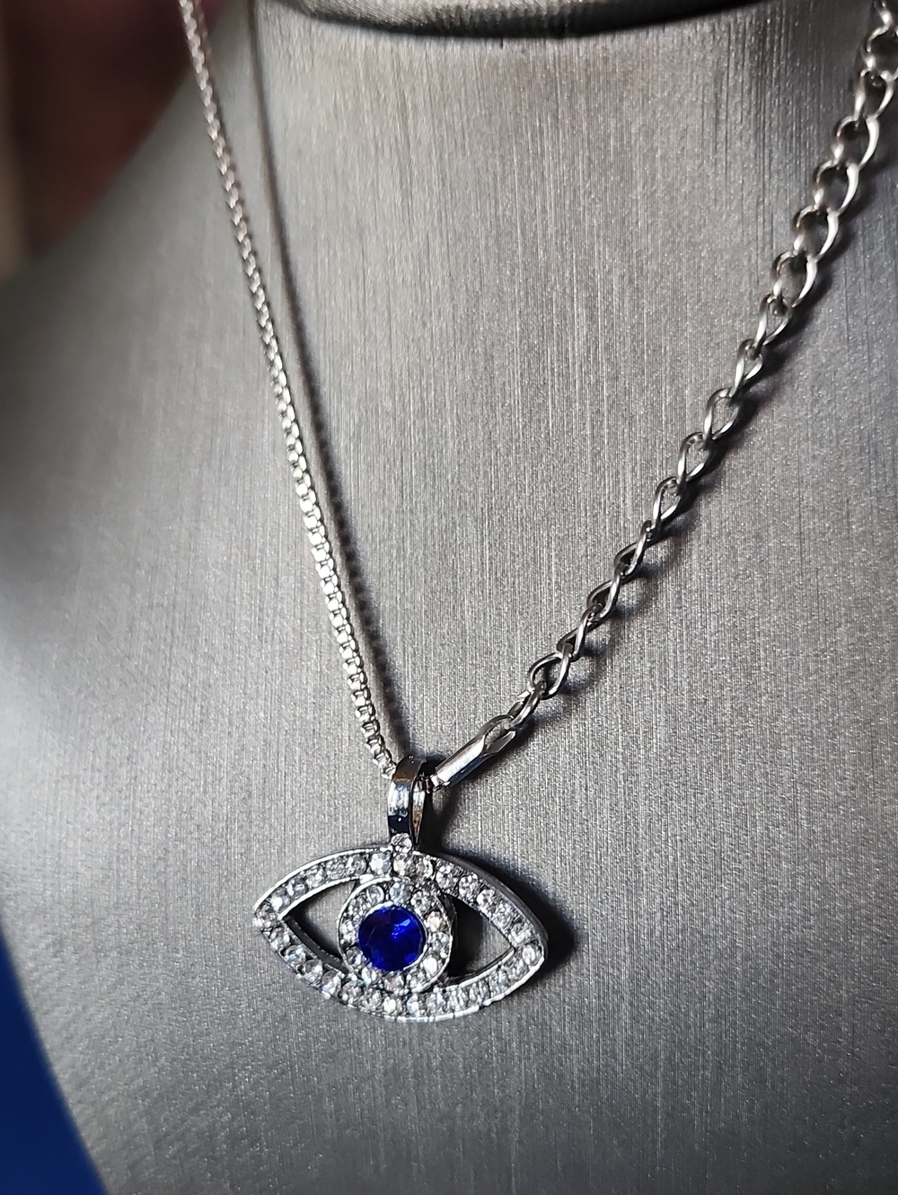 Stainless Steel Silver Blue Evil Eye Pendant Necklace